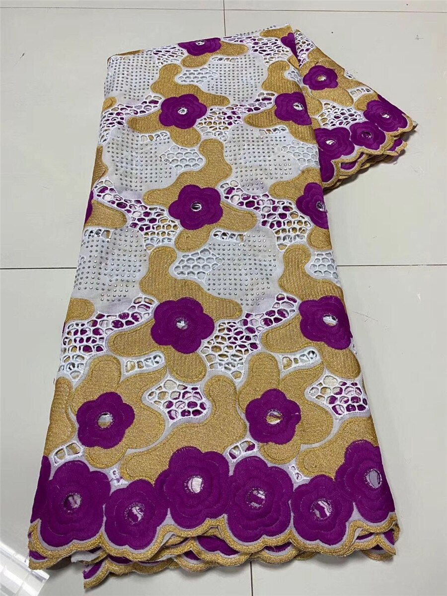 Tissu Dentelle Voile Suisse Africaine Coton Brodé - Mariage 5 Mètres