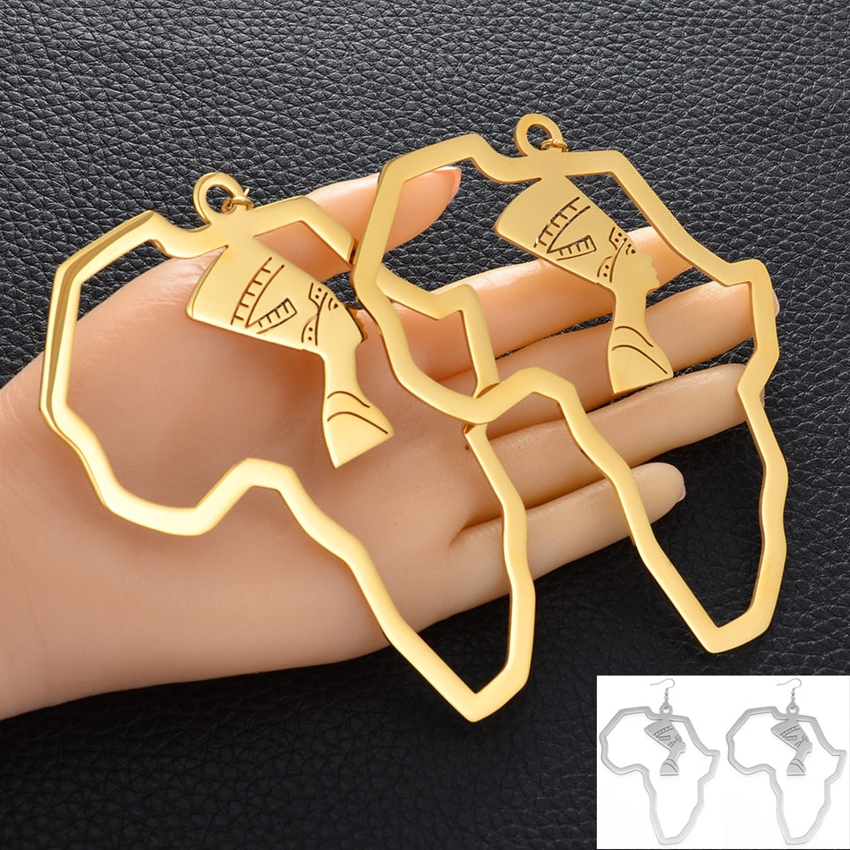 Boucles d'Oreilles Néfertiti Dorées - Bijou Carte Afrique Anniyo 2