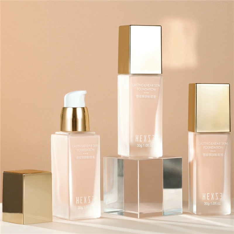 Fond de teint liquide hydratant Hexze – Couvrance pores, peaux sèches