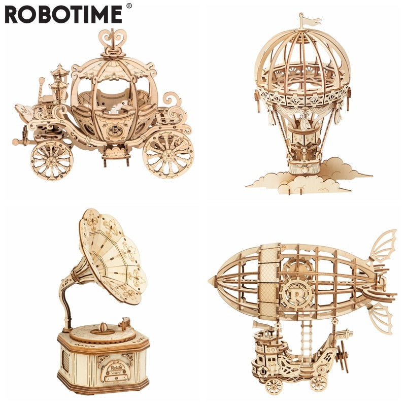 Gramophone et carrosse citrouille Robotime – Puzzle 3D bois TG408
