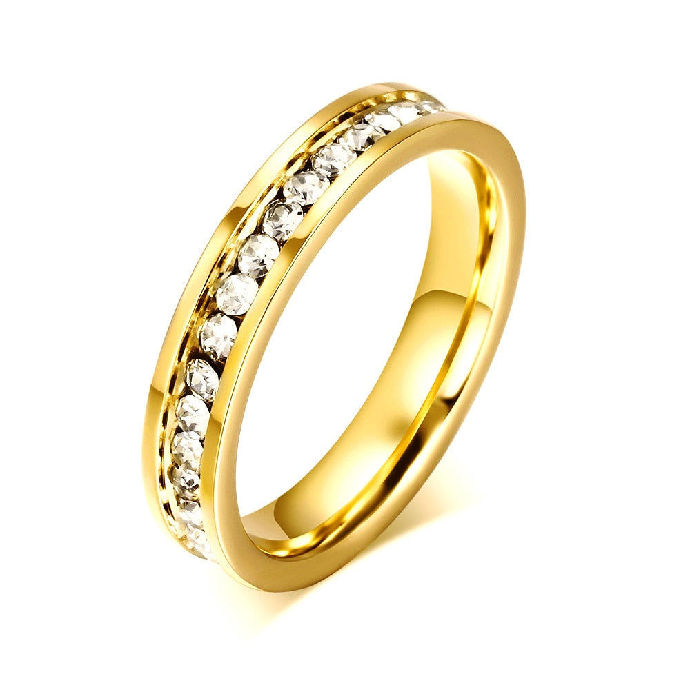 Bague femme Vnox plaquée or rose pavée de zircons 4 mm – Acier inox