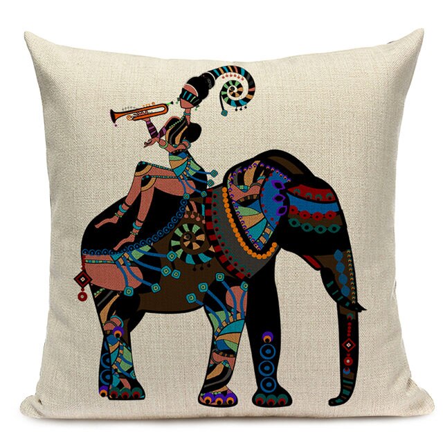 Housse Coussin Géométrique Style Africain - Éléphant Lin Décoration 4