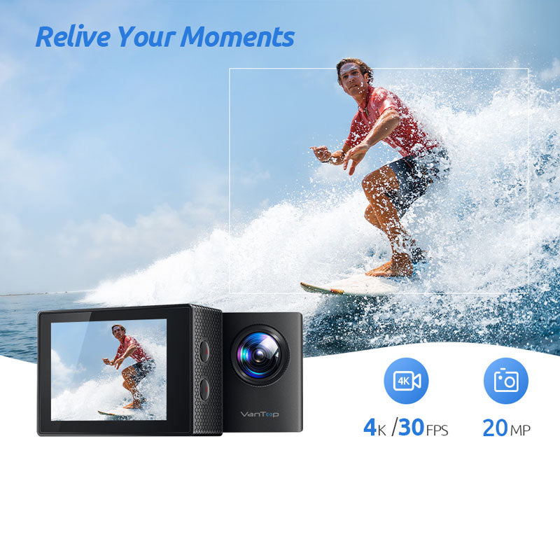 Caméra d'action VanTop Moment D4UQ 4K 20MP – WiFi, tactile, étanche