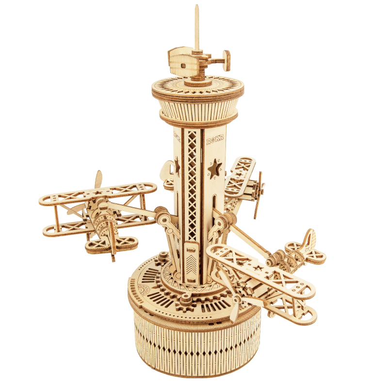Puzzle 3D en bois Robotime 255 pièces tour de contrôle avec boîte à musique
