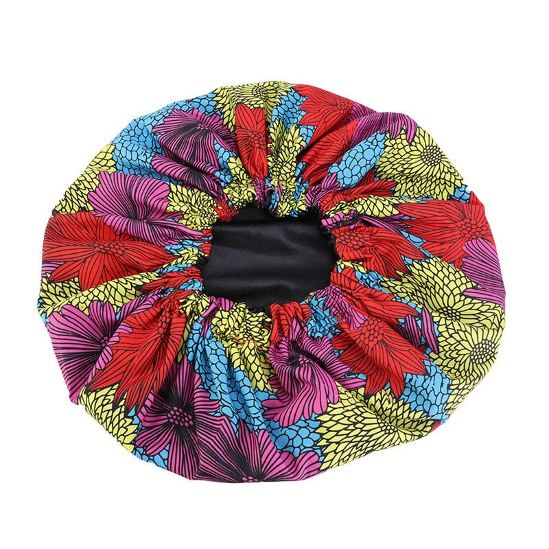 Bonnet Satin Motif Ankara - Foulard Tête Double Couche