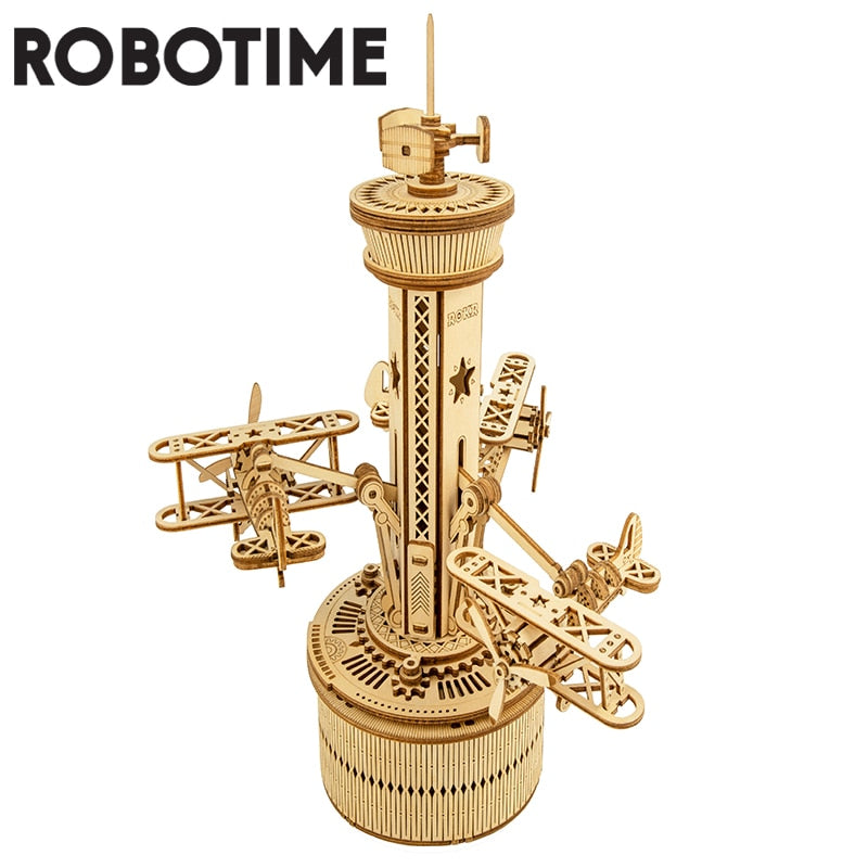 Puzzle 3D en bois Robotime 255 pièces tour de contrôle avec boîte à musique