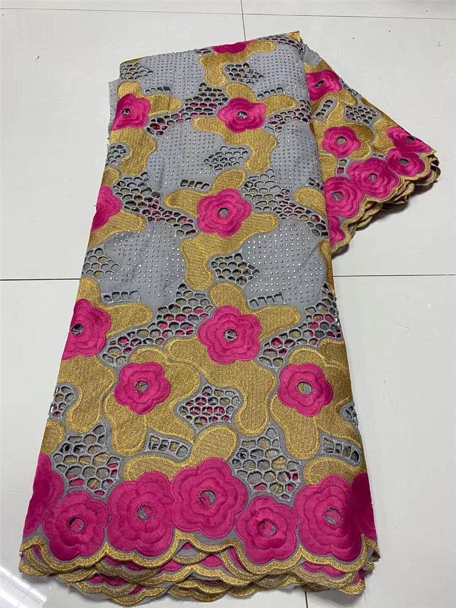 Tissu Dentelle Voile Suisse Africaine Coton Brodé - Mariage 5 Mètres