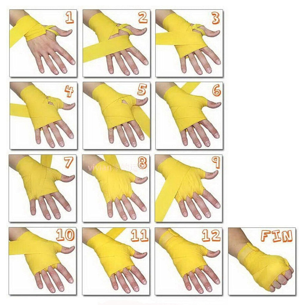 Lot de 2 bandes de boxe coton 3 m – Bandages Muay Thai et Taekwondo
