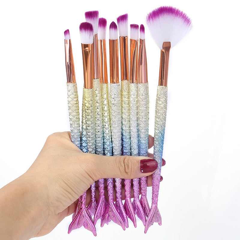 Set de pinceaux maquillage Mermaid – Fond de teint, fard et enlumineur