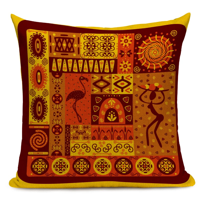 Housse Coussin Géométrique Style Africain - Éléphant Lin Décoration 4