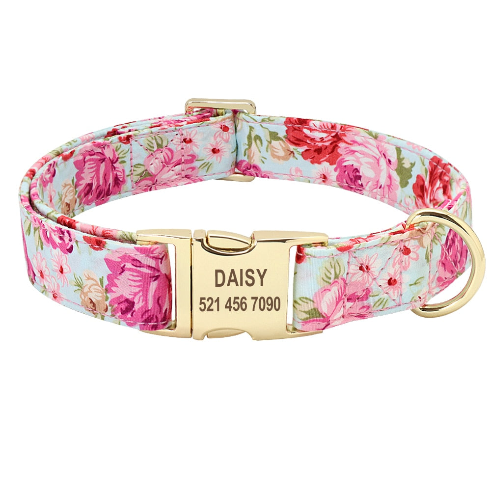 Collier nylon personnalisé avec plaque gravée pour chien et chat