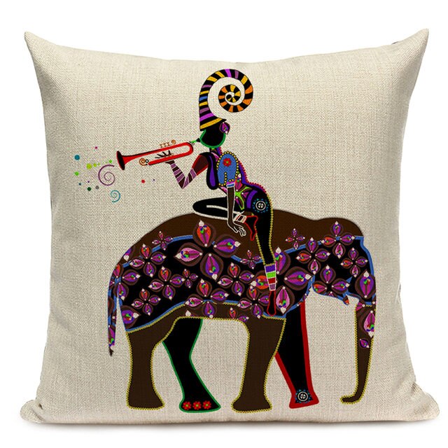 Housse Coussin Géométrique Style Africain - Éléphant Lin Décoration 4