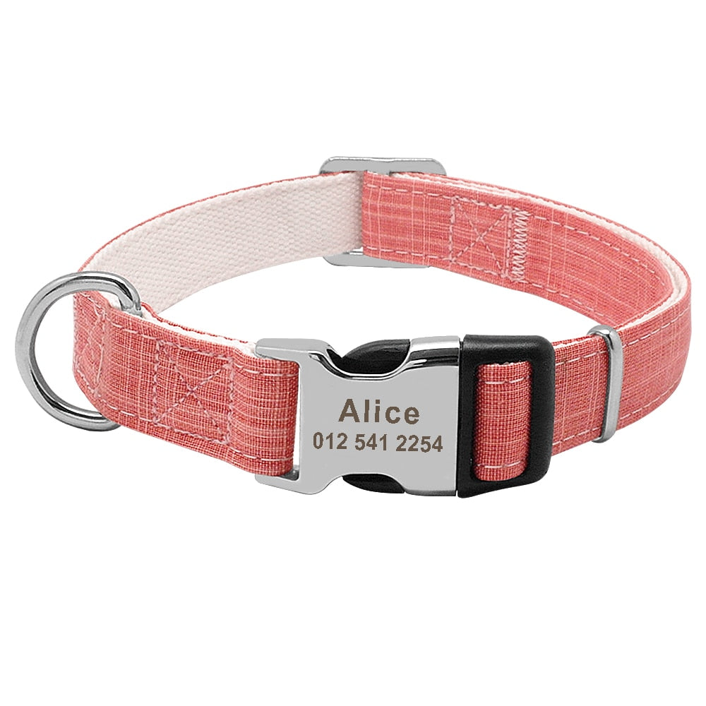 Collier nylon personnalisé avec plaque gravée pour chien et chat