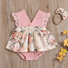 Ensemble 2 pièces bébé fille – Body fleuri et tutu avec bandeau
