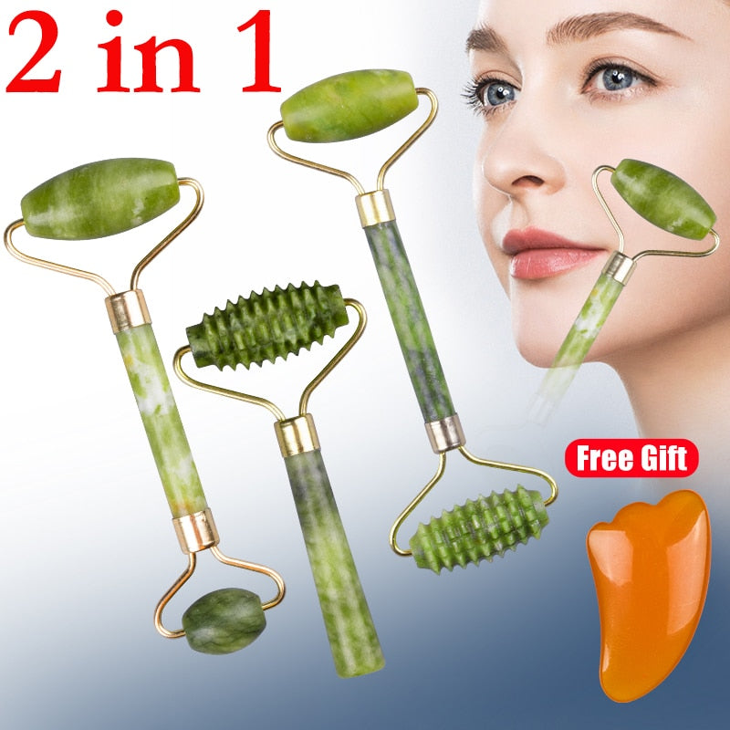 Rouleau de jade facial et gua sha naturel – Massage et soin du visage