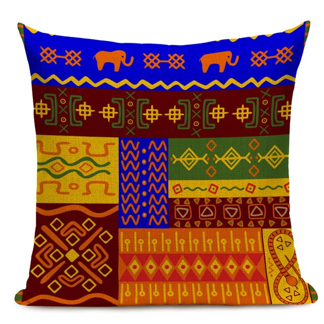 Housse Coussin Géométrique Style Africain - Éléphant Lin Décoration 3