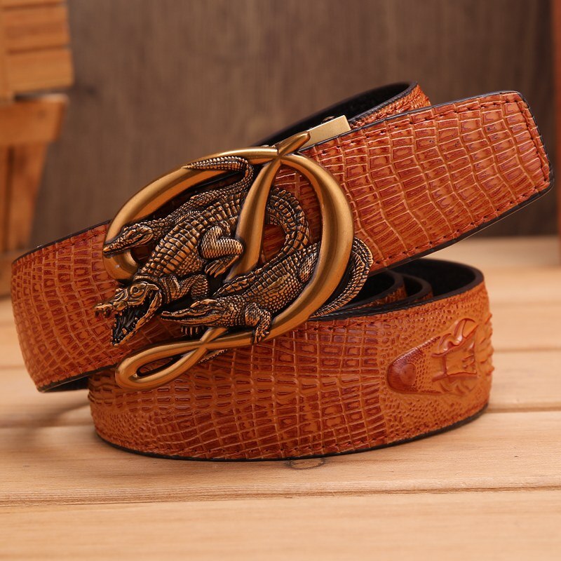 Ceinture homme cuir véritable crocodile avec boucle automatique