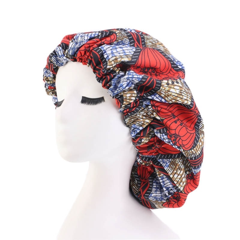 Bonnet Satin Motif Ankara - Foulard Tête Double Couche