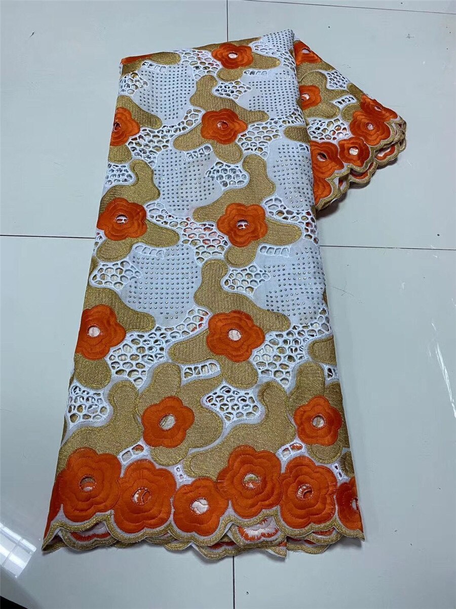 Tissu Dentelle Voile Suisse Africaine Coton Brodé - Mariage 5 Mètres