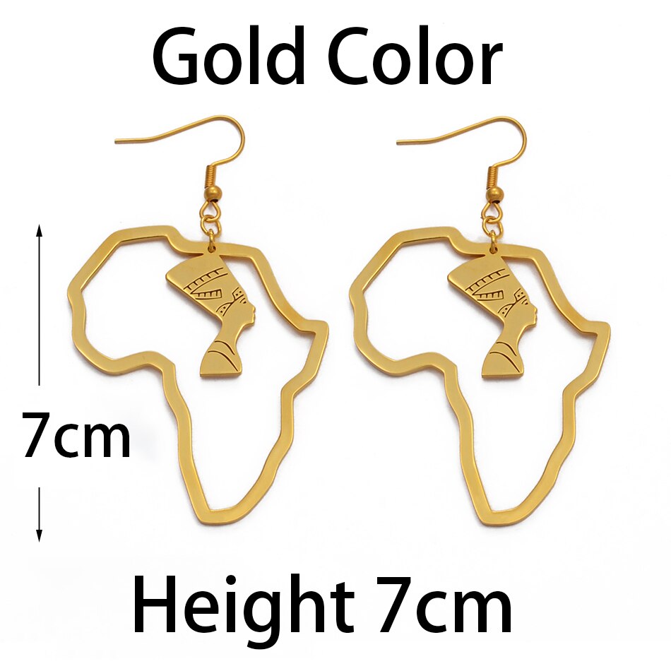 Boucles d'Oreilles Néfertiti Dorées - Bijou Carte Afrique Anniyo 2