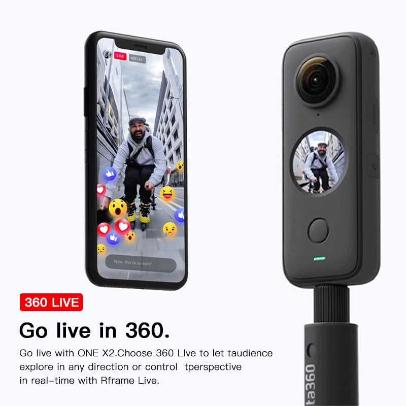 Caméra 360° Insta360 One X2 5.7K – Étanche 10 m, panoramique sport