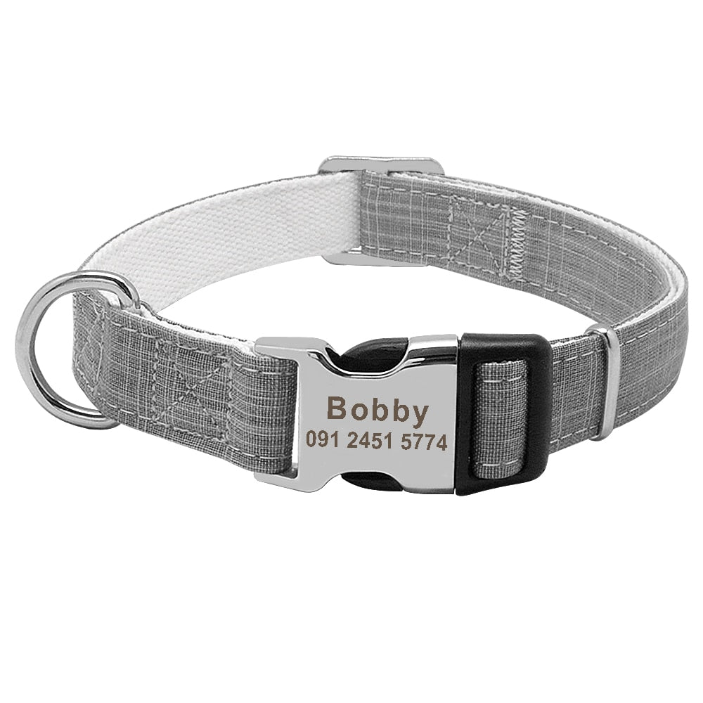 Collier nylon personnalisé avec plaque gravée pour chien et chat