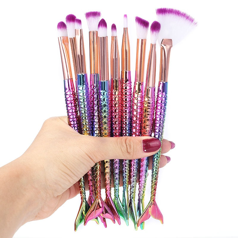 Set de pinceaux maquillage Mermaid – Fond de teint, fard et enlumineur