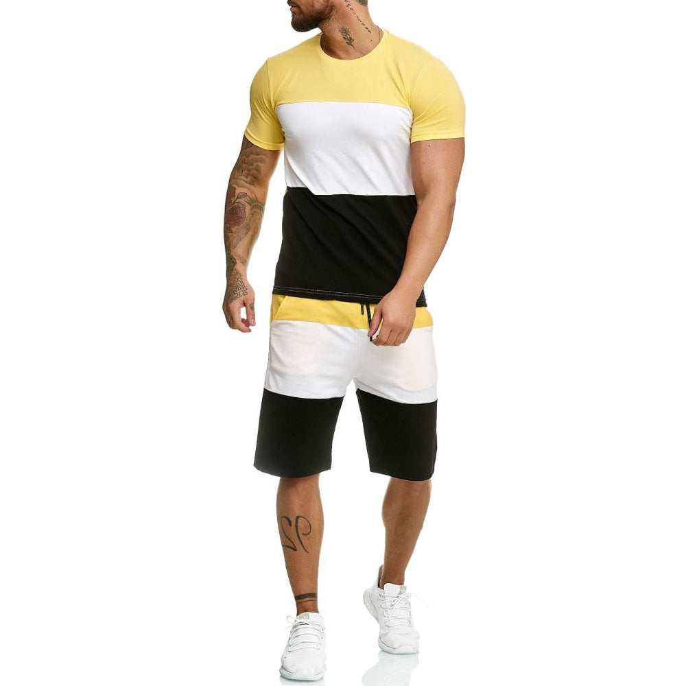 Ensemble jogging 2 pièces homme – Short et haut rayé style casual été