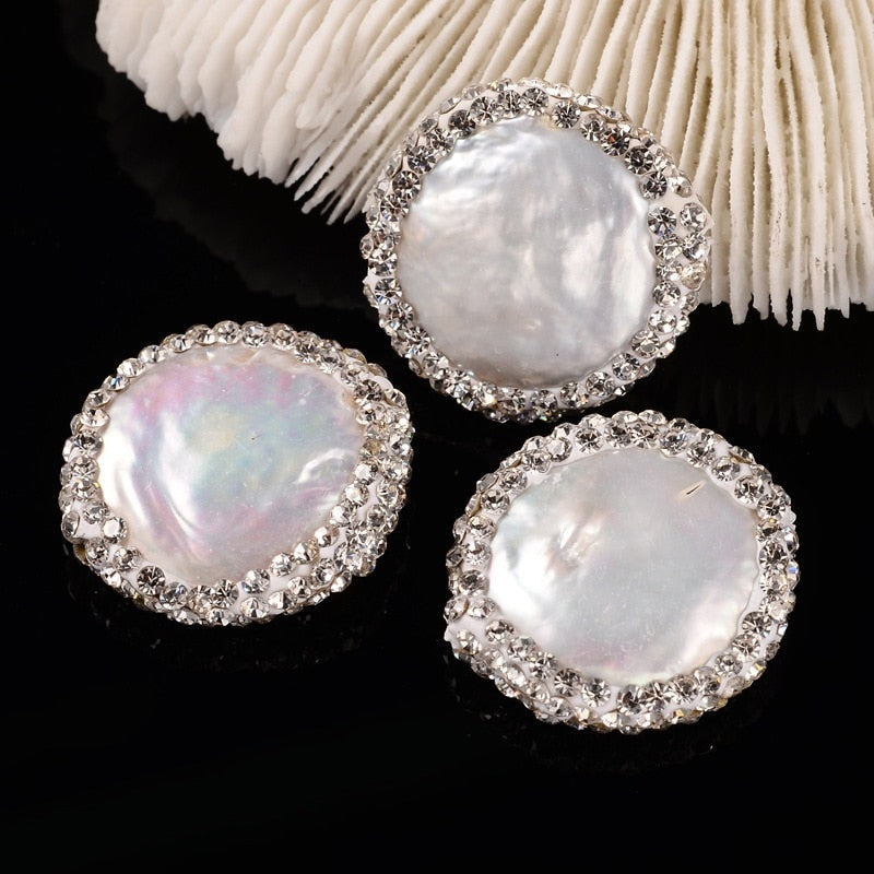 Lot de 10 perles rondes nacre naturelle et argile avec strass – DIY bijoux