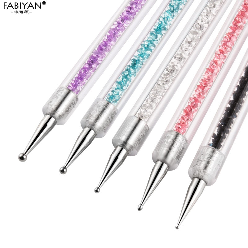 Lot de 5 stylets nail art double embout – Peinture gel UV et strass