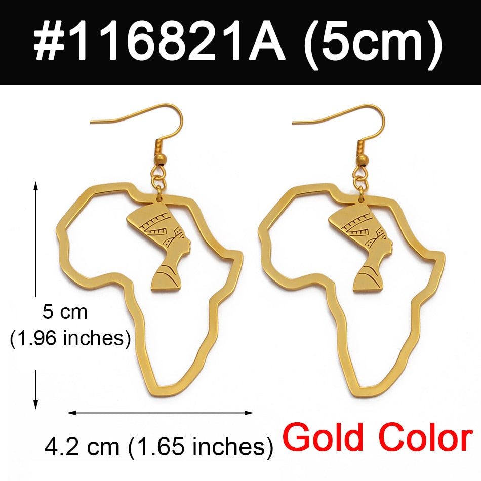 Boucles d'Oreilles Néfertiti Dorées - Bijou Carte Afrique Anniyo 2