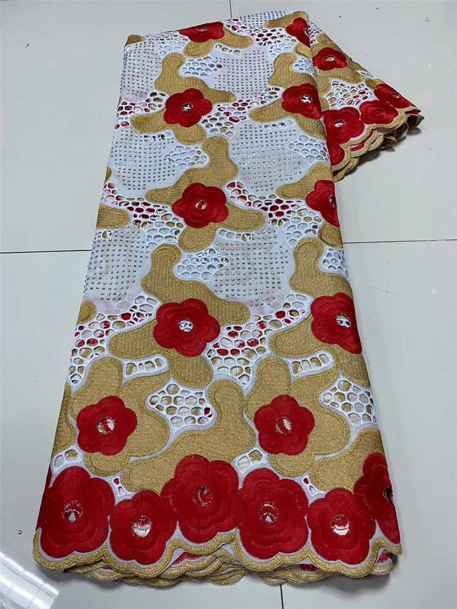 Tissu Dentelle Voile Suisse Africaine Coton Brodé - Mariage 5 Mètres