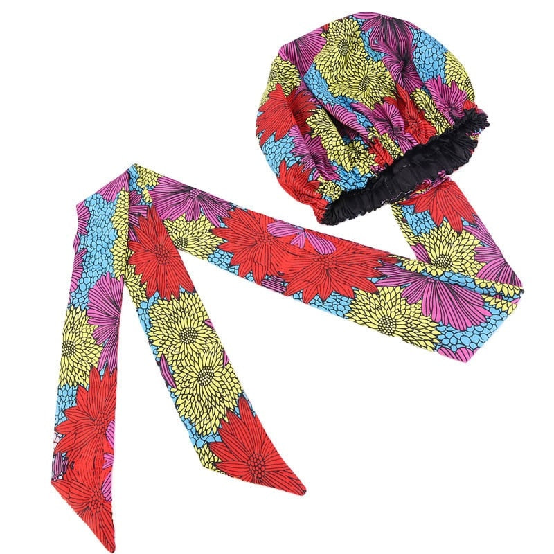 Bonnet Satin Motif Ankara - Foulard Tête Double Couche