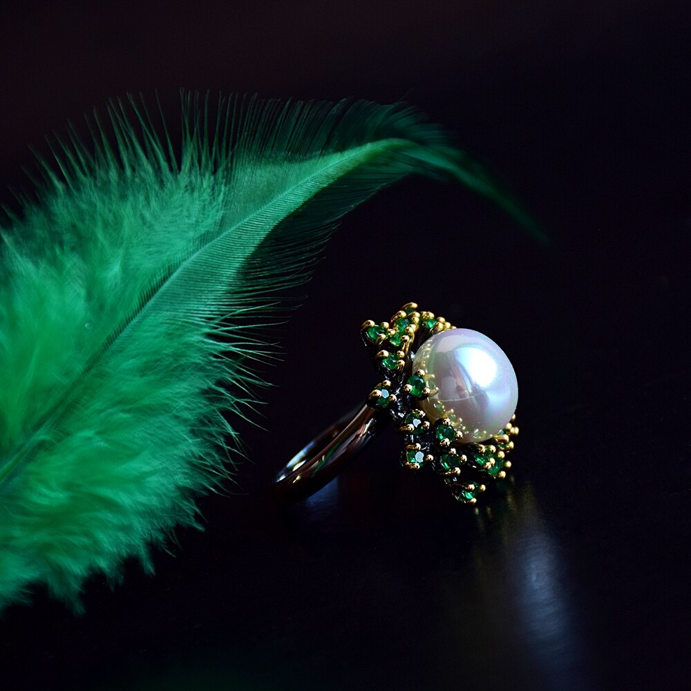 Bague Fleur Zircon Vert Dreamcarnival - Perle Blanche