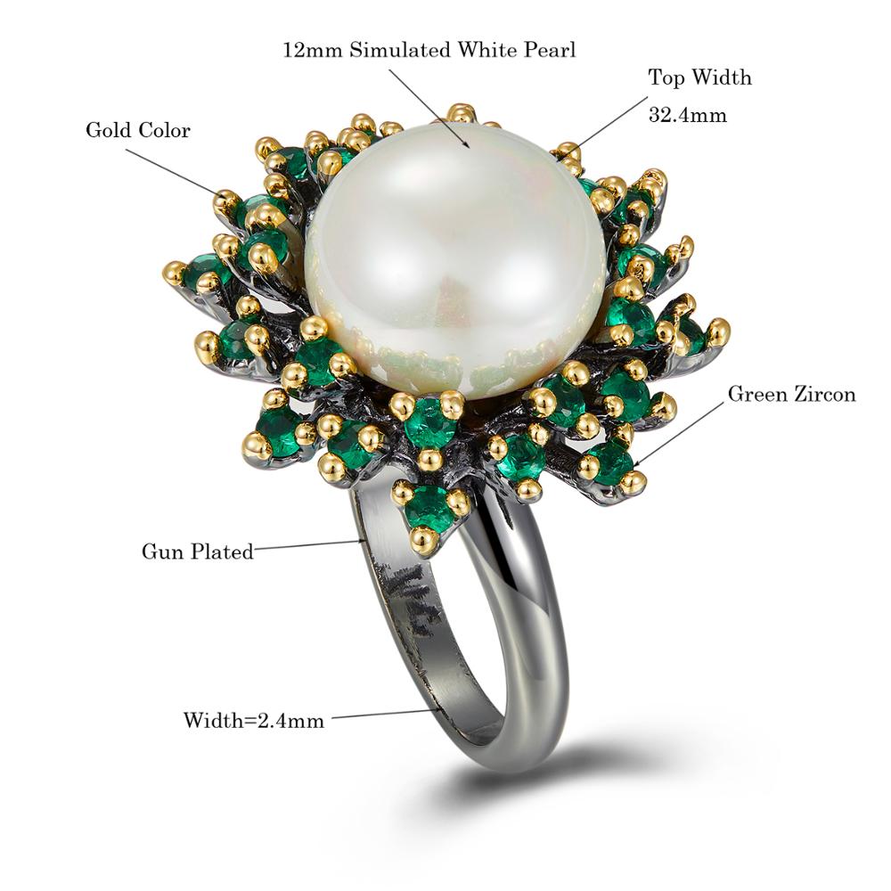Bague fleur Dreamcarnival1989 zircon vert et perle blanche – WA11719