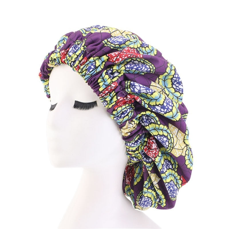 Bonnet Satin Motif Ankara - Foulard Tête Double Couche