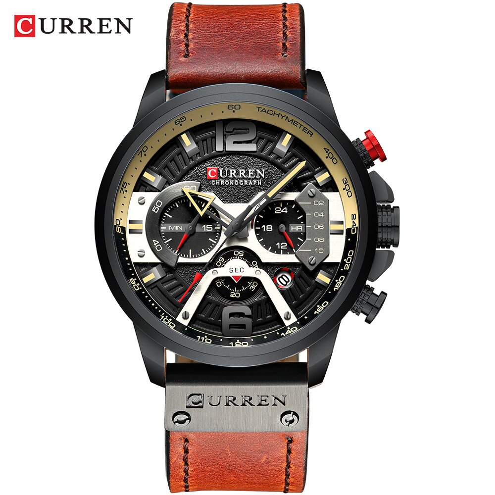 Montre chronographe homme Curren cuir – Sport, étanche, style militaire