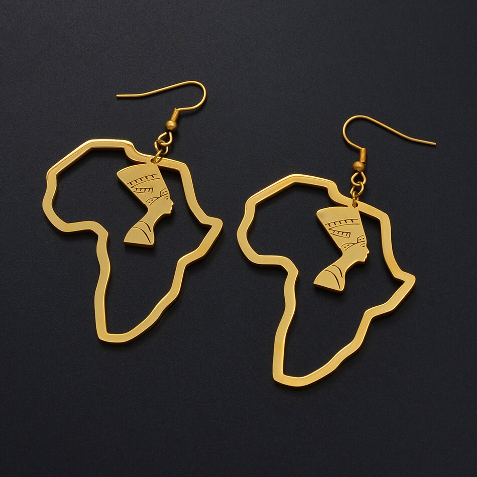 Boucles d'Oreilles Néfertiti Dorées - Bijou Carte Afrique Anniyo 2