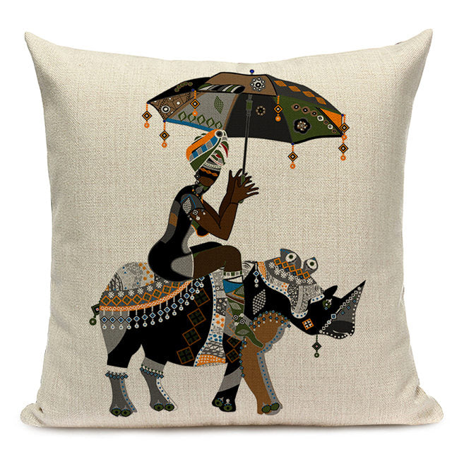 Housse Coussin Géométrique Style Africain - Éléphant Lin Décoration 4