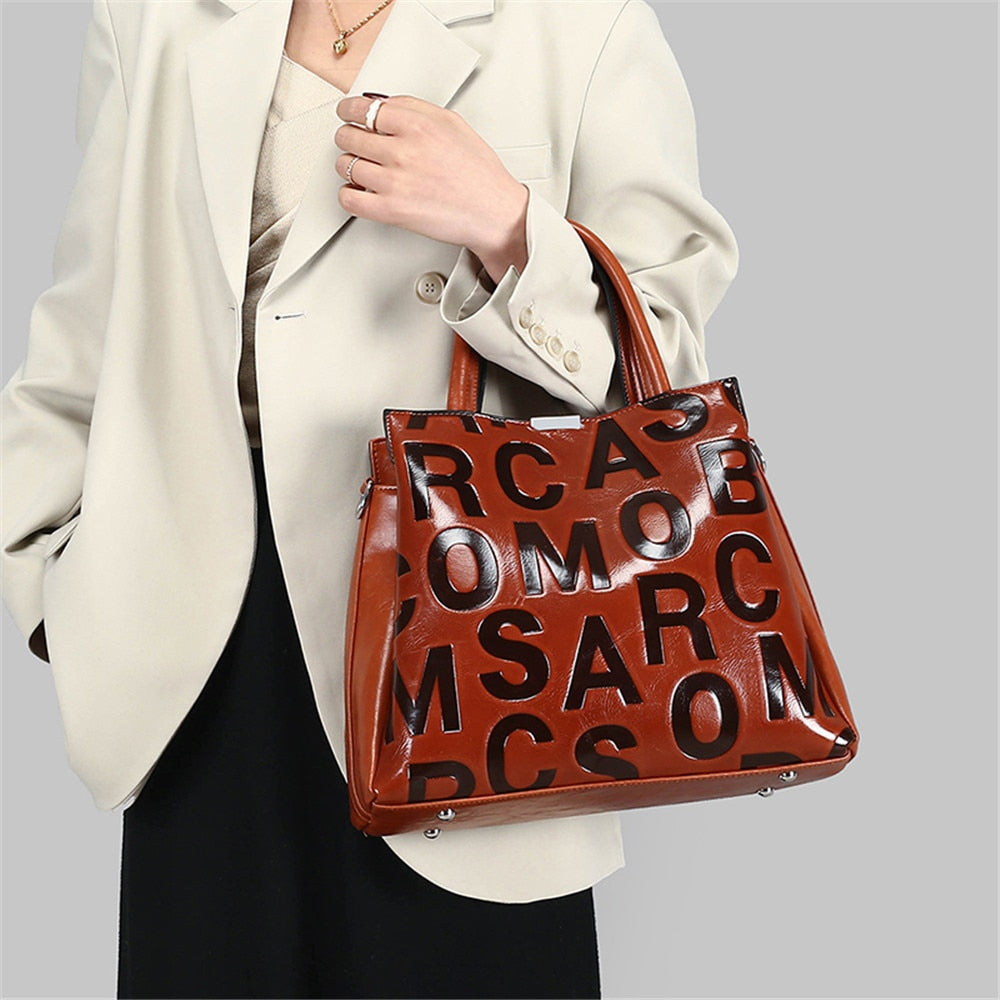 Sac à main femme en cuir PU avec bandoulière – Design lettres fashion