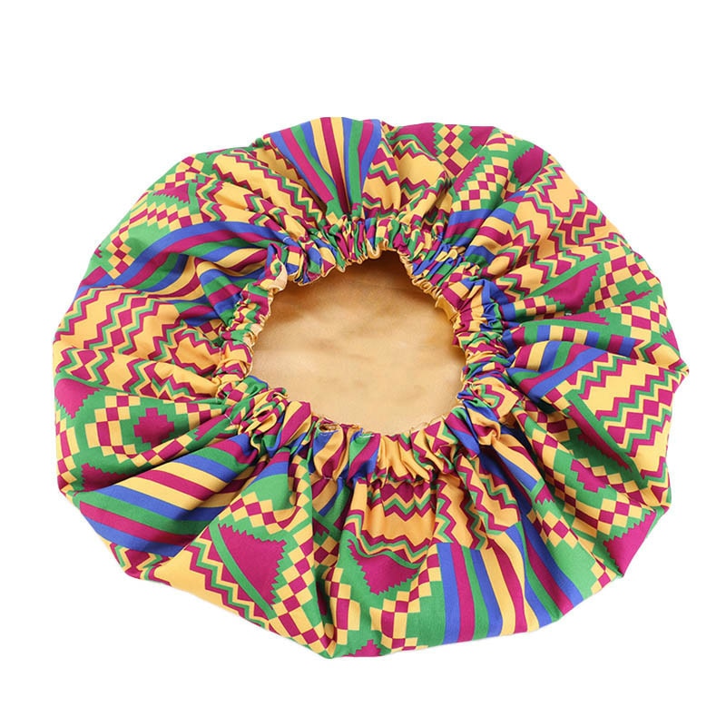 Bonnet Satin Motif Ankara - Foulard Tête Double Couche