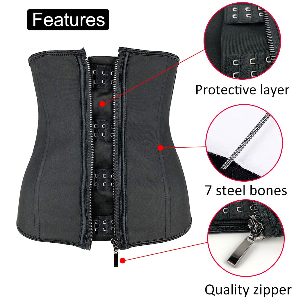 Corset gainant latex avec crochets et fermeture éclair – XXS à 6XL