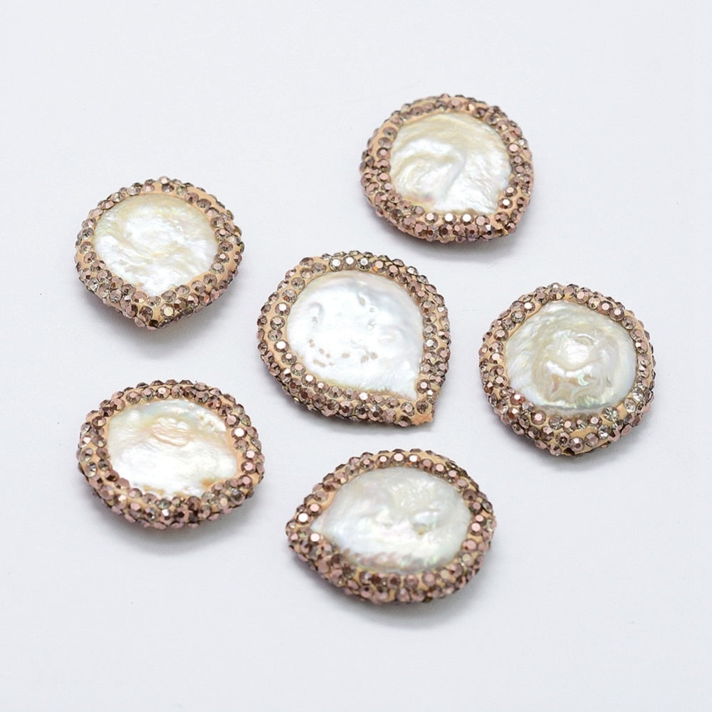 Lot de 10 perles rondes nacre naturelle et argile avec strass – DIY bijoux