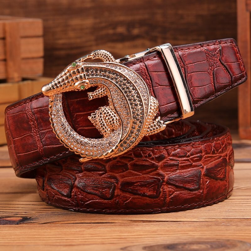 Ceinture homme cuir véritable crocodile avec boucle automatique