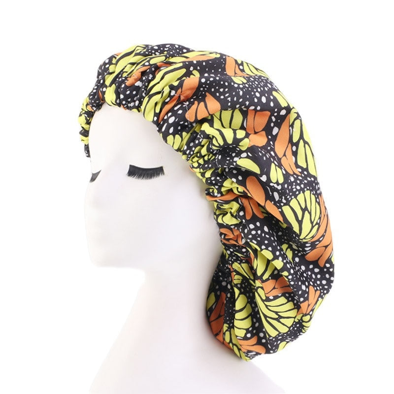 Bonnet Satin Motif Ankara - Foulard Tête Double Couche