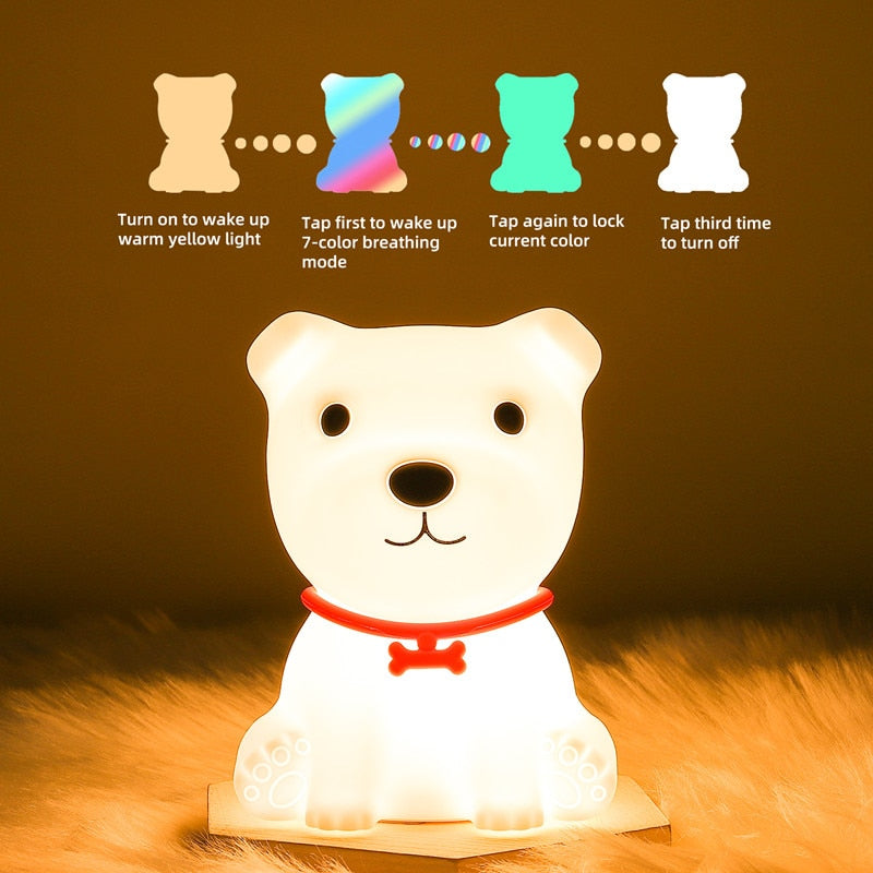 Veilleuse LED chien avec capteur tactile et télécommande pour enfant