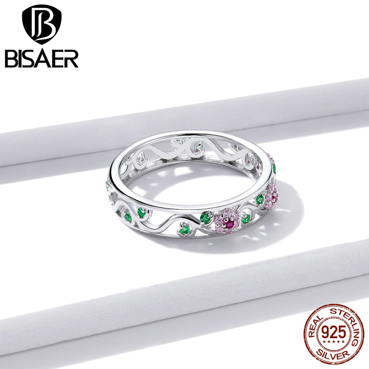 Bague fleur Bisaer en argent 925 avec zircons colorés – EFR132