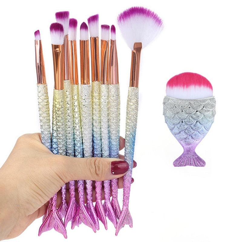 Set de pinceaux maquillage Mermaid – Fond de teint, fard et enlumineur