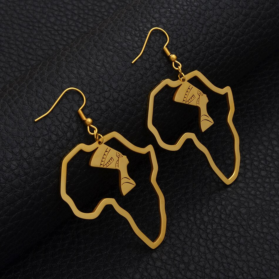 Boucles d'Oreilles Néfertiti Dorées - Bijou Carte Afrique Anniyo 2