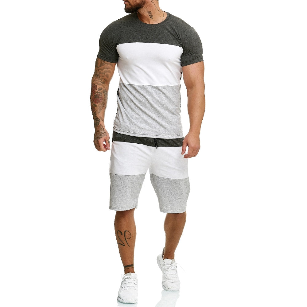 Ensemble jogging 2 pièces homme – Short et haut rayé style casual été